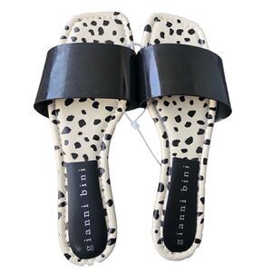 Goanni Bimini Black Plastic/Vinyl Slip On Flat  Sandals Black Off White Interior